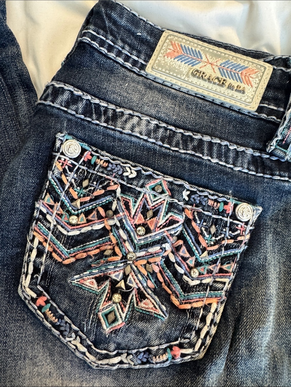 Grace in LA Blue Bootcut Jeans with Embroidered Back Pocket - Picture 2 of 4